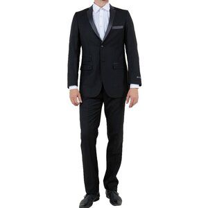 Black With Charcoal Grey Satin Notch Lapel